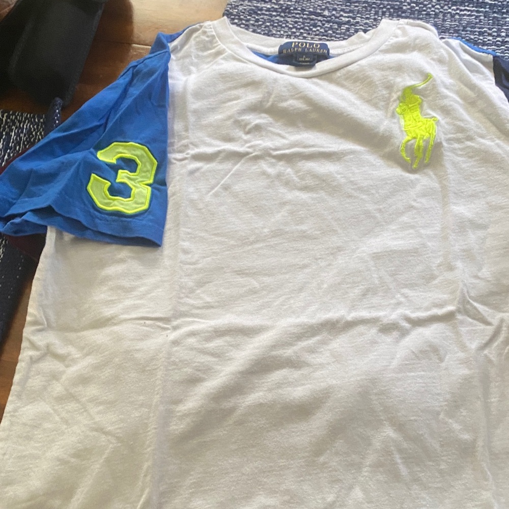Polo by Ralph Lauren Kids White Tee with Blue Sleeve